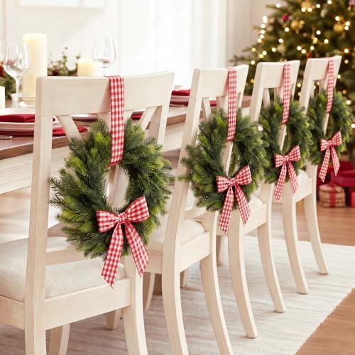 Thiccywoov 6 Pcs 9" Mini Christmas Wreaths for Cabinets with Plaid Bow - Image 5