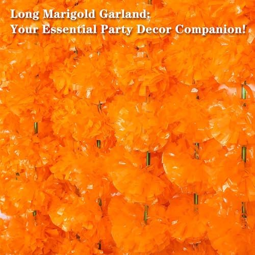 Fovths 15 Pieces 5 Feet Long Marigold Garland Bulk Light Orange Indian American Wedding Party Mantel Decoration Long Strands Artificial Dia De Los Muertos Decor for Pooja, Altar Faux Garland, Diwali - Image 4