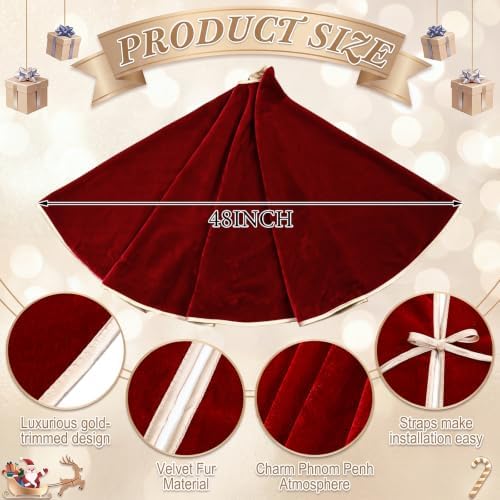 48 Inch Christmas Velvet Tree Skirt Red Xmas Tree Skirt with Gold Border - Image 2