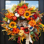 Fall Wreaths for Front Door 24 Inch Autumn Harvest Sunflower Apple Wreath by SoomeirWreath