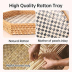 Hexagon Rattan Tray with Mother of Pearl Inlay, Rattan Serving Tray for Coffee, Bread, Fruits, Snacks, Decorative Wicker Tray for Table Decor, Home Decor (Black Checker, 14.5"×12.8") - Image 5