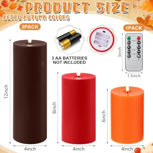 Retisee 3 Pcs 6/8/12" Fall Flameless LED Candles Decorations for Home - Image 2