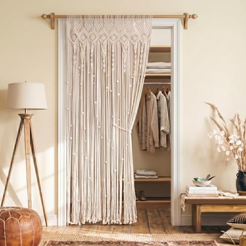 Lino Rosa Macrame Curtain Wall Hanging Boho Beaded Tapestry Curtain for Closet Doorway Room Divider Windows Bohemian Decor, 36“ W x 84" L - Image 4