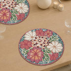 Lightnpro Flower Beaded Placemats Round, Rustic Farmhouse Hand Beaded Floral Placemats to Decorate Christmas Xmas Wedding Family Party Thanksgiving Dinner Table Décor - 13 Inch - Maroon Combo - Image 3