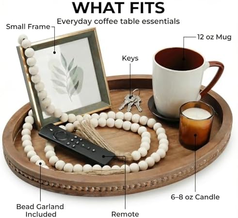 Relaxing Garden Oval Wood Decorative Tray, 16.1 x 11.8 in, Bead Garland - Image 4