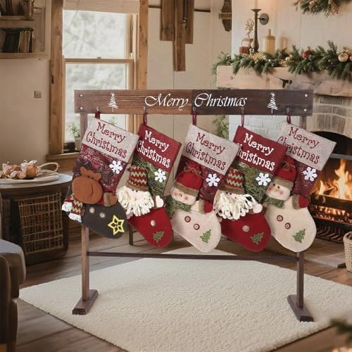 GlikCeil Wooden Christmas Stocking Hanger with 5 Hooks, 39x37 Freestanding - Image 2