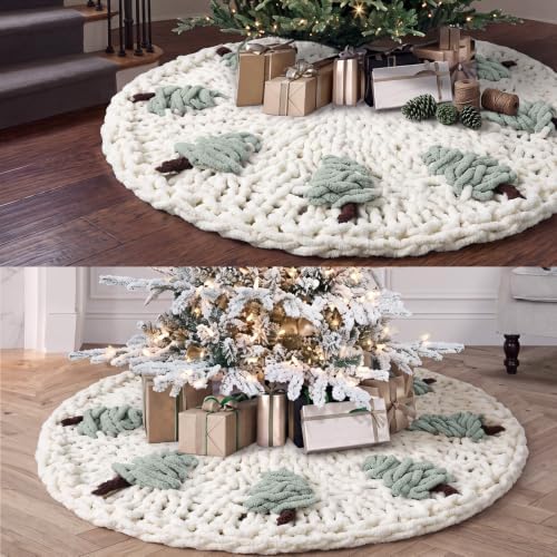 48'' Chunky Knit Christmas Tree Skirt Beige Xmas Trees Skirt - Image 6