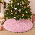 Pink Faux Fur Christmas Tree Skirt 60 Inch Plush Tree Skirt - Image 5