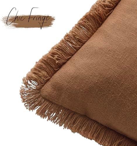 Foindtower Decorative Linen Fringe Throw Pillow Covers 26×26 Orange Brown - Image 3