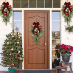 24" Christmas Wreaths for Front Door 2 PCS Christmas Teardrop Swag Winter Wreath with Red Ball Red Berry Pine Needles for Indoor Outdoor Farmhouse Home Wall Window Festival Wedding Decor - Image 4