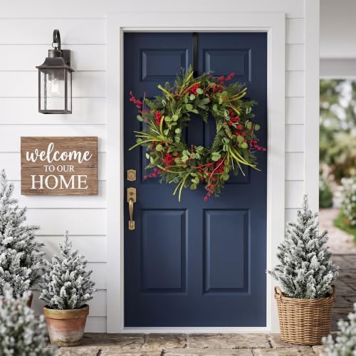 24 Inch Artificial Christmas Wreaths for Front Door with Eucalyptus, Red Berries for Outdoor Wall Farmhouse Holiday Xmas Decoration - Image 5