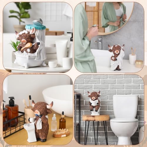 Simgoing 4 Pcs Farmhouse Highland Cow Bathroom Decor, Resin Cow Figurines - Image 5