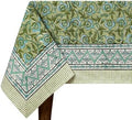 72x160 Inches Rectangle Hand Block Printed Cotton Tablecloth, Green White Floral Table Cloths Washable, Indian Table Linen For Halloween Christmas Outdoor Thanksgiving Gifts Home Decor Dinning Outdoor by HomeSpunCrafts