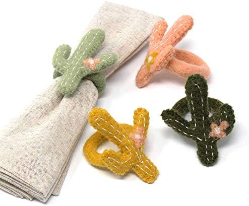 Global Crafts - Handmade Felt Napkin Rings Set - 4-Pack Cactus by Global+Crafts