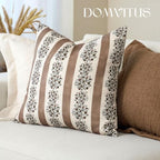 DOMVITUS Floral Throw Pillow Covers 24x24 Inch Set of 2, Block Print Decorative Pillow Covers Vintage Striped Neutral Farmhouse Boho Home Decor for Couch Sofa Bed Living Room, Brown - Image 4