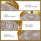 HOME ARCHIVE Round Serving Tray with with Handles Antique Look & Stylish Design Decorative Trays for Kitchen Round Ottoman Tray for Dinning Living Room & Home Decor Pack of 2 (Gold) - Image 4