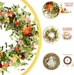 24 Inch Spring Wreath for Front Door, Summer Wildflower Wreath with Colorful Flowers & Eucalyptus, Artificial Year Round for Farmhouse Home Decor Indoor Outdoor - Image 5