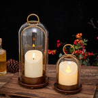 Hurricane Metal & Glass Candle Holder Gold Set of 2, Decorative Candlestick Pillar Candle Holder with Clear Glass for Wedding Party Christmas Holiday Dining Table Centerpiece Lanter - Image 6
