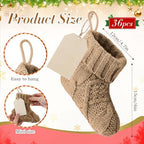 Suhine 36 Set Mini Christmas Knitted Stockings 6'' Neutral Christmas Stocking Rustic Modern Farmhouse Xmas Tree Decor with Wooden DIY Tags Gifts Bulk for Holiday Mantel Party Favor(Khaki) - Image 2