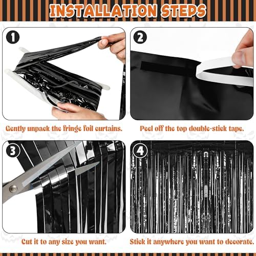 ZATAYE 8 Pack Black Halloween Foil Curtain Streamer Decorations - Image 3