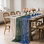 Artoid Mode 6PC Beige Green Blue Gauze Table Runner 120 Inch 10FT, Glitter Metallic Foil Sheer for Wedding Anniversary Holiday Birthday Home Party Decor - Image 7