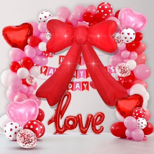 Mother's Day,Birthday,Valentine's Day,Wedding Inflatables Giant Red Bow Lighted Balcony Terrace Porch Yard Lawn Inflatable Decoration with Built-in Fan and Ropes Holiday Party Decor, (7FT-Red Bow) - Image 5