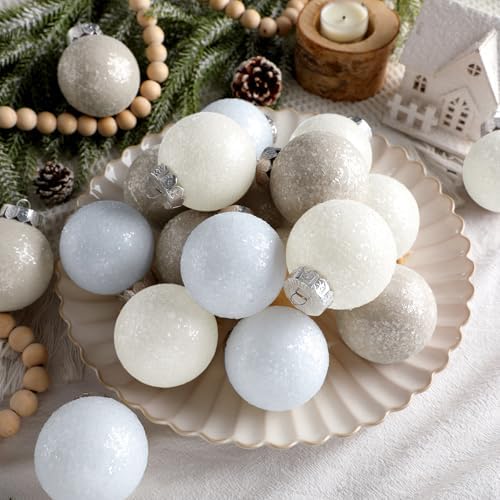 24 Pcs Neutral Textured Sugar Christmas Ornaments 2.36'' Cream Beige White - Image 5