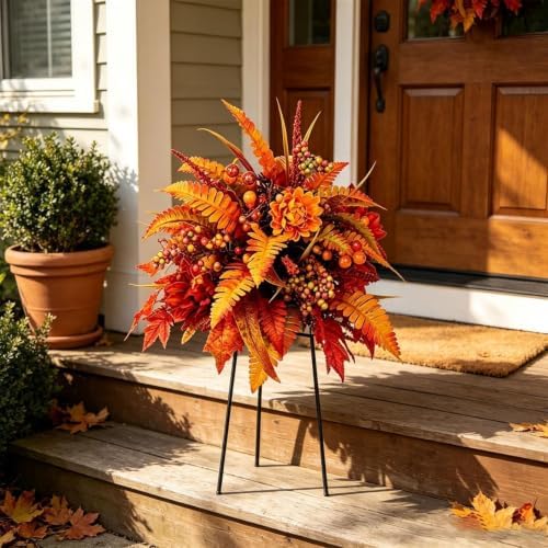 2pcs Fall Harvest Floral Arrangement, Flower Garden Stake Set 15.8in - Image 2