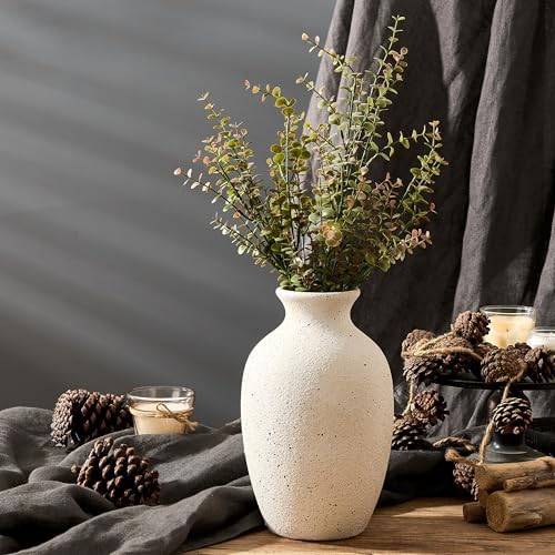 Large Ceramic Rustic Flower Vase, 10.43 Inch Tall Vintage Pottery Home Decor, Antique Farmhouse Terracotta Vase for Living Room, Table, Shelf, Mantel Decoration, Farmhouse - Cream-White - Image 4