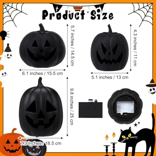 Vicenpal 3 Pcs Resin Halloween Pumpkin Decor Pumpkin Lantern, Black - Image 2