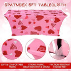 Oudain 2 Pcs Valentine's Day Table Cover Stretch Tablecloth 6 ft Pink Heart Tablecloth - Image 3