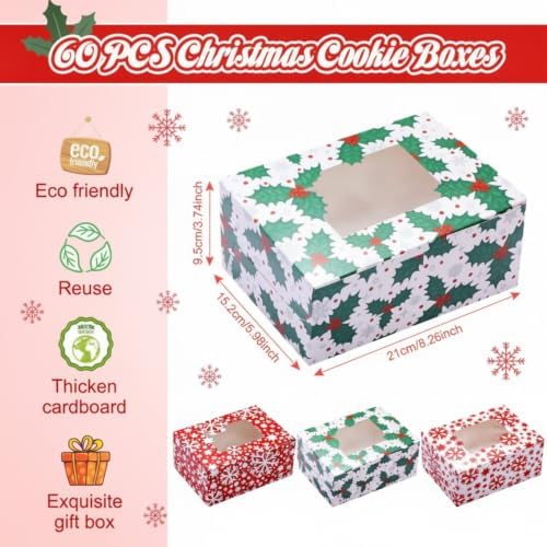 Tenceur 30 Pcs Christmas Cookie Box Window,8.3 x 5.9 x 3.7'',Classic - Image 2
