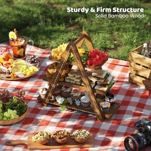 3 Tier Serving Tray, Wooden Cupcake Stand, and Towers Serving Tray for Party Food, Farmhouse Serving Platter, Decorative Tray, Decor Dessert Display Set, Tiered Tray Stand - Image 6