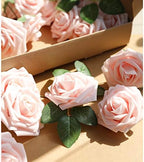 AmyHomie Blush Pink Rose 50pcs Real Looking Artificial Flowers w/Stem - Image 3