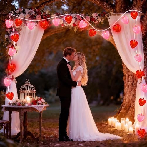 12Ft Red Pink Heart String Lights, Valentine's Day Decorations Lights Outdoor Waterproof with 20 LED Clear Heart Light with Glitter for Home Door Fireplace Windows Fence Valentines Day Party Decor - Image 7