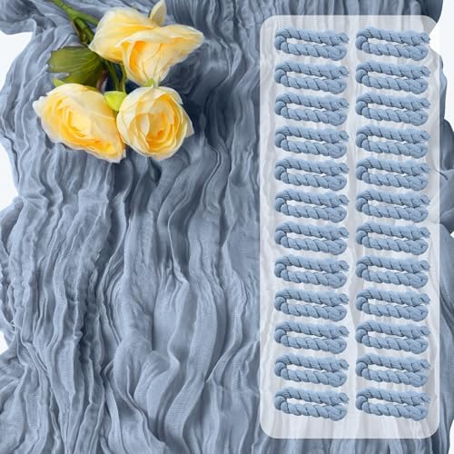 16 Pack 10Ft Cheesecloth Table Runners – Boho Gauze Vintage Table Decor, 120 Inch Long Rustic Cheese Cloth Runner for Wedding, Bridal Shower, Birthday, Romantic Party (Dusty Blue, 24" x 120"-16Packs) by Sintario