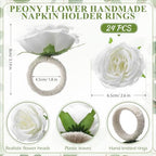 Yunsailing 24 Pcs Flower Napkin Rings Peony Floral Handmade Napkin Holder Rings Handicraft Holder for Table Decorations Wedding Holiday Banquet Luncheons Birthday Party Picnics Supplies(White) - Image 2