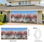 Rose Garden Garage Door Banner 6x13FT, Pink Roses and White Fence Garage Door Cover, Large Outdoor Floral Decoration for Garage Doors, Garden Fence & Spring Summer Party Backdrop - Image 3