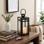 TRIROCKS Metal Candle Lantern 12'' High Decorative Outdoor Lantern Hanging Lantern with Tempered Glass for Christmas Home Decor Living Room Parties Events Tabletop Indoors Outdoors (Black Matte) - Image 4