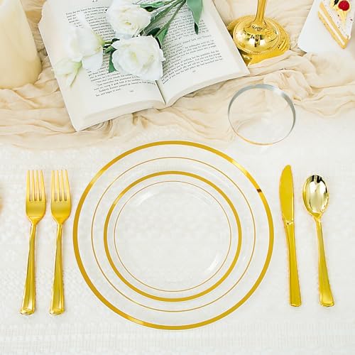 WELLIFE 600 PCS Clear Gold Disposable Dinnerware Set for 100 Guests - Image 5