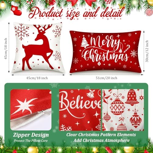 Newwiee 10 Piece Throw Pillows Covers Decorations Snowman Wreath Santa Claus Tree Red Buffalo Plaid Merry Christmas Pillow Covers for Couch Sofa(Snowflakes) - Image 2