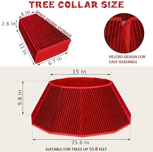 Blissun Christmas Tree Collar, Velvet Foldable Christmas Tree Ring with Silver Dotted line, Christmas Tree Skirt for Artificial Christmas Trees Decoration, Red - Image 2