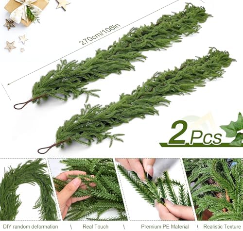 2PCS 9FT Christmas Norfolk Pine Garland - Image 4