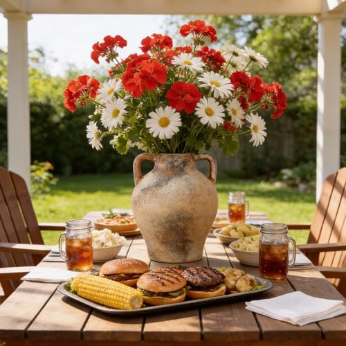 Ceramic Flower Vase, 8.7" Rustic Farmhouse Table Vase, Decorative Pottery Vase with Glazed Interior for Fresh Flowers, Eucalyptus, Entryway, Kitchen, Shelf and Bedroom Decor - Image 5