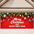 16x7Ft Dual Holiday Garage Door Banner - Happy New Year on Red Background with Ornaments Large Backdrop cover,Outdoor/Indoor Decor for Party Home by THISFIND