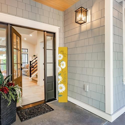 Hello Sunshine Welcome Sign for Front Door Outdoor Porch Sign Home Decor Porch Standing Welcome Yard Sign Wood Door Sign Tall Summer Welcome Garden Sign Seasonal Wall Decorations for Outside Patio - Image 4