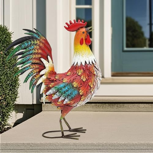 Metal Rooster Yard Decor, 21" Outdoor Garden Statues for Patio - Image 4