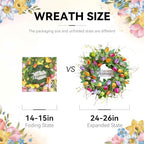 Summer Spring Wreaths for Front Door 26 Inch, Tulip Spring Summer Wreath with Welcome Sign, Artificial Floral Spring Door Wreath for Outdoor Front Door, Farmhouse Seasonal Summer Wreath - Image 5