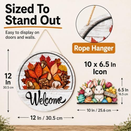 Interchangeable Welcome Sign for Front Door 12 Inch Round Seasonal Decor - Image 4