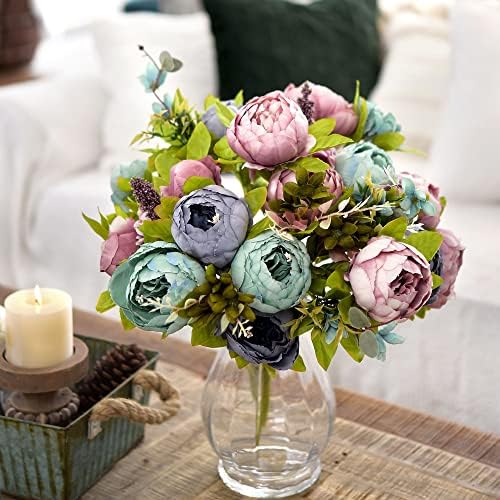 FiveSeasonStuff Pure Purple Artificial Peony Bouquet Set of 2 - Image 6